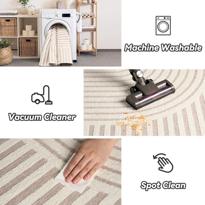 6'X9' Area Rugs for Living Room Jacquard Textured Modern Rugs Soft Geometric Rug for Bedroom Mid Century Washable Rug Non-Slip Bohemian Carpet Perfect for Dining Room Office Beige