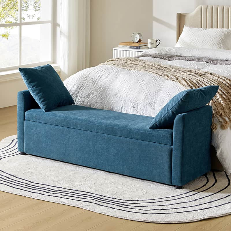 Benito 59.4" Wide End of Bed Storage Couch Bench with Two Throw Pillows