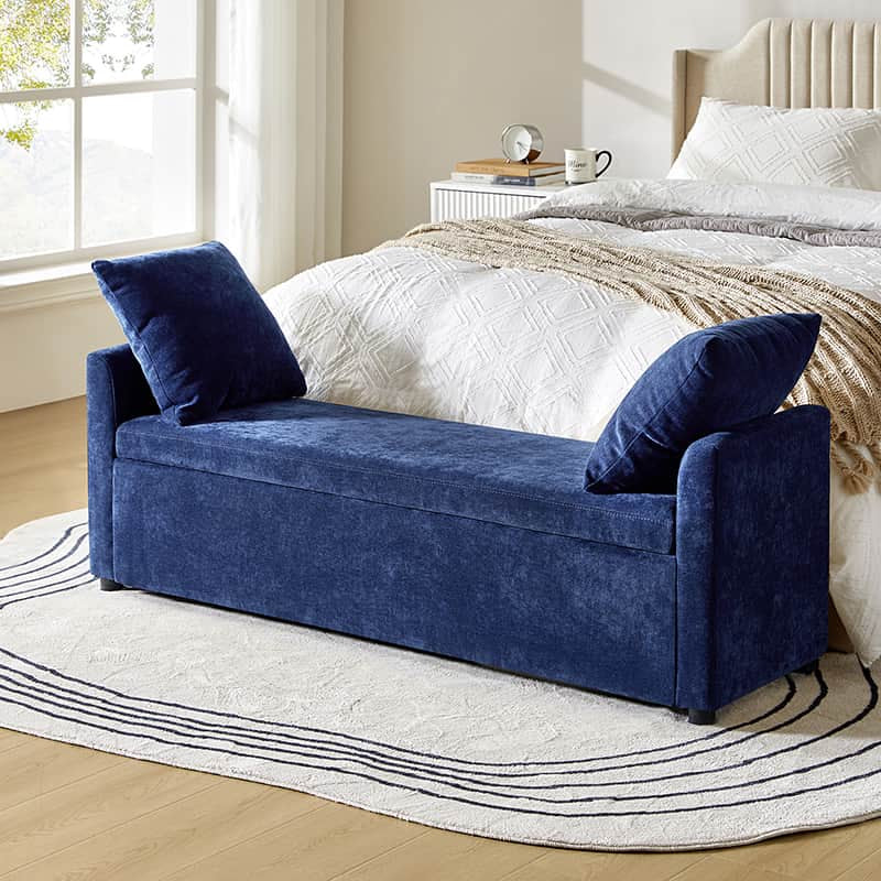 Benito 59.4" Wide End of Bed Storage Couch Bench with Two Throw Pillows