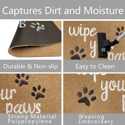 Front Door Doormat - Wipe Your Paws Entrance Mats, Durable Non Slip Rubber Absorbent, Funny Dog Mat for Front Door