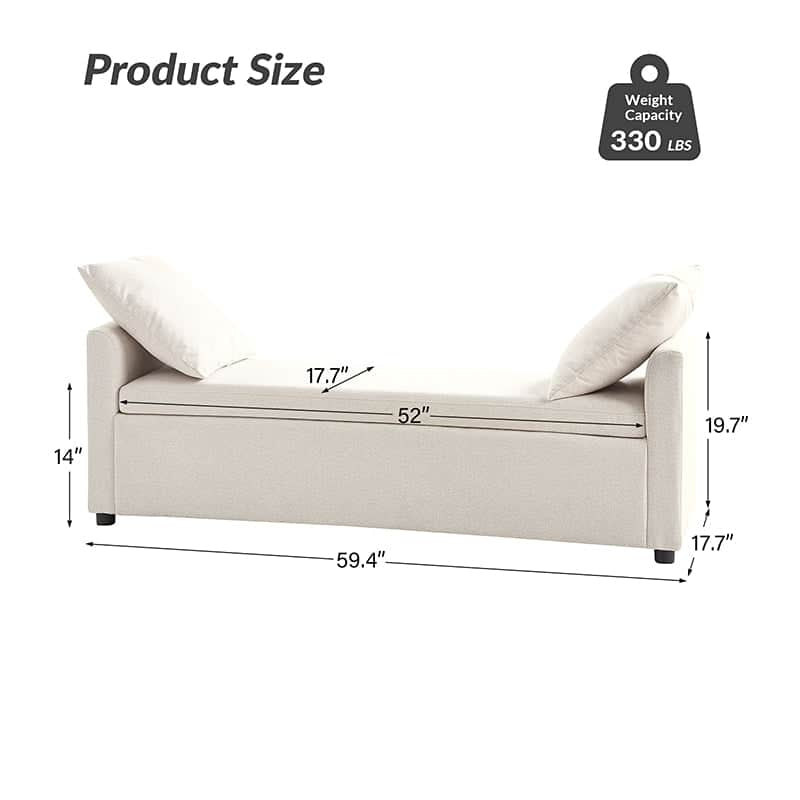 Benito 59.4" Wide End of Bed Storage Couch Bench with Two Throw Pillows