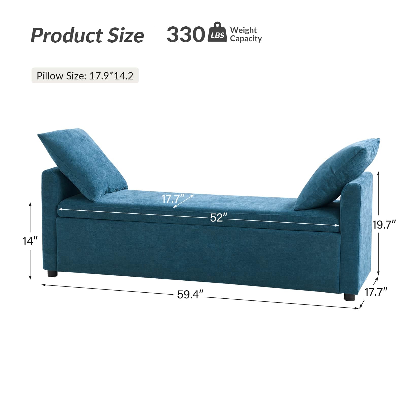 Benito 59.4" Wide End of Bed Storage Couch Bench with Two Throw Pillows