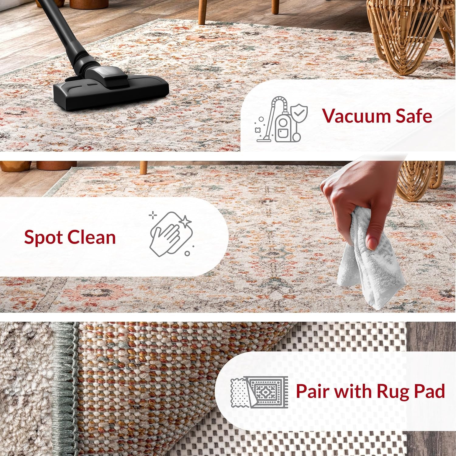 Lenore Beige Performance Oriental Area Rug, Vintage Design, Durable and Easy to Clean, 9' x 12