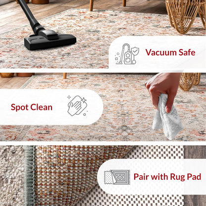 Lenore Beige Performance Oriental Area Rug, Vintage Design, Durable and Easy to Clean, 9' x 12