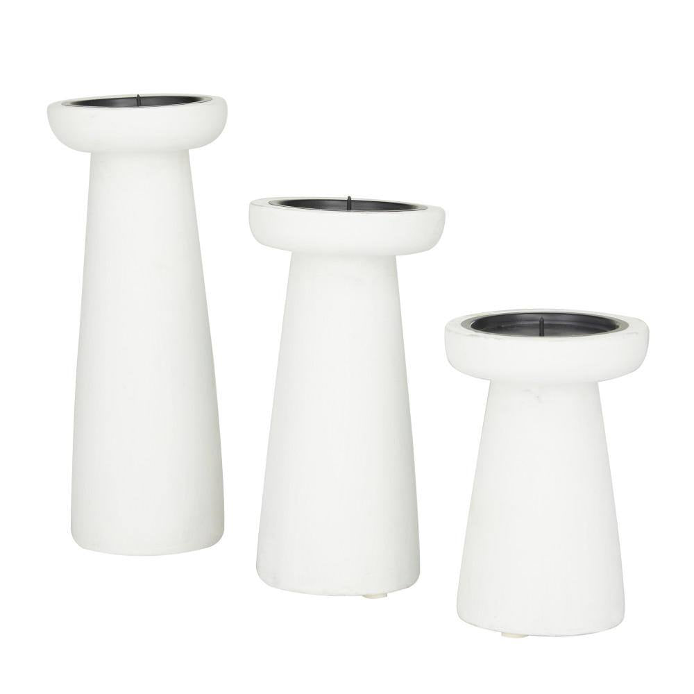 White Mango Wood Pillar Candle Holder (Set of 3)