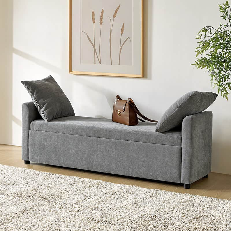 Benito 59.4" Wide End of Bed Storage Couch Bench with Two Throw Pillows