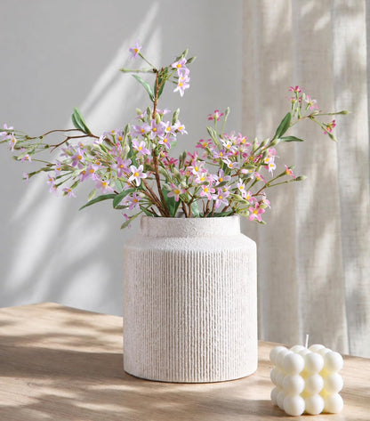 Ceramic Rustic White Wide Mouth Vase for Home Decor, 7-Inch Decorative Floral Centerpiece for Dining Table, Living Room, Shelf, Kitchen, and Bedroom