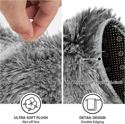 3 Piece Thicken 0.4" Bath Rugs Set, Bath Rug, Contour Mat, Toilet Seat Cover, Super Long Soft Microfiber Water Absorbent and Non Slip Bathroom Rugs with PVC Point Rubber Backing (Grey)