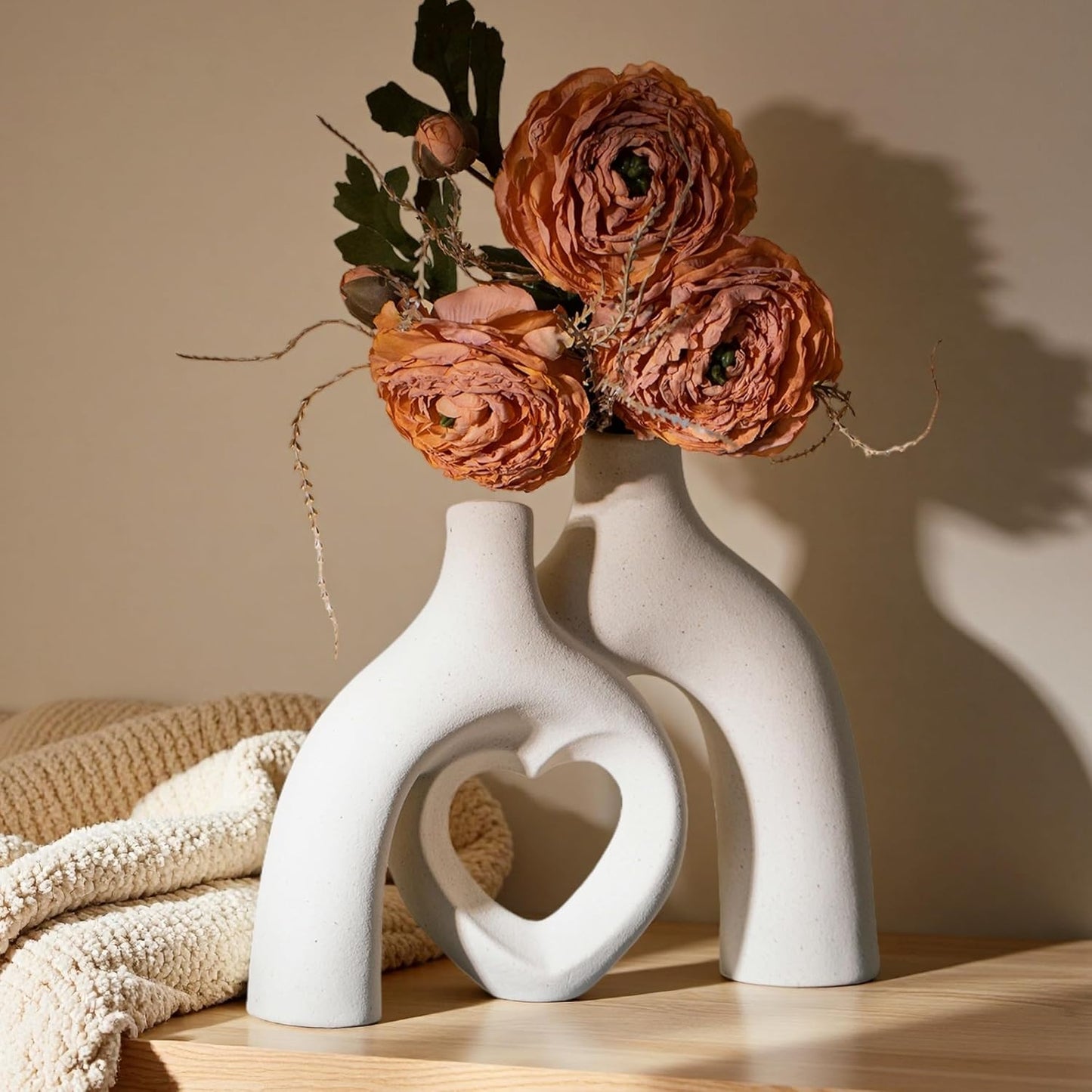 Modern Ceramic Heart-Shaped Abstract Vase | Minimalist Boho Home Decor for Living Room Shelf and Table Centerpiece (Milky White)