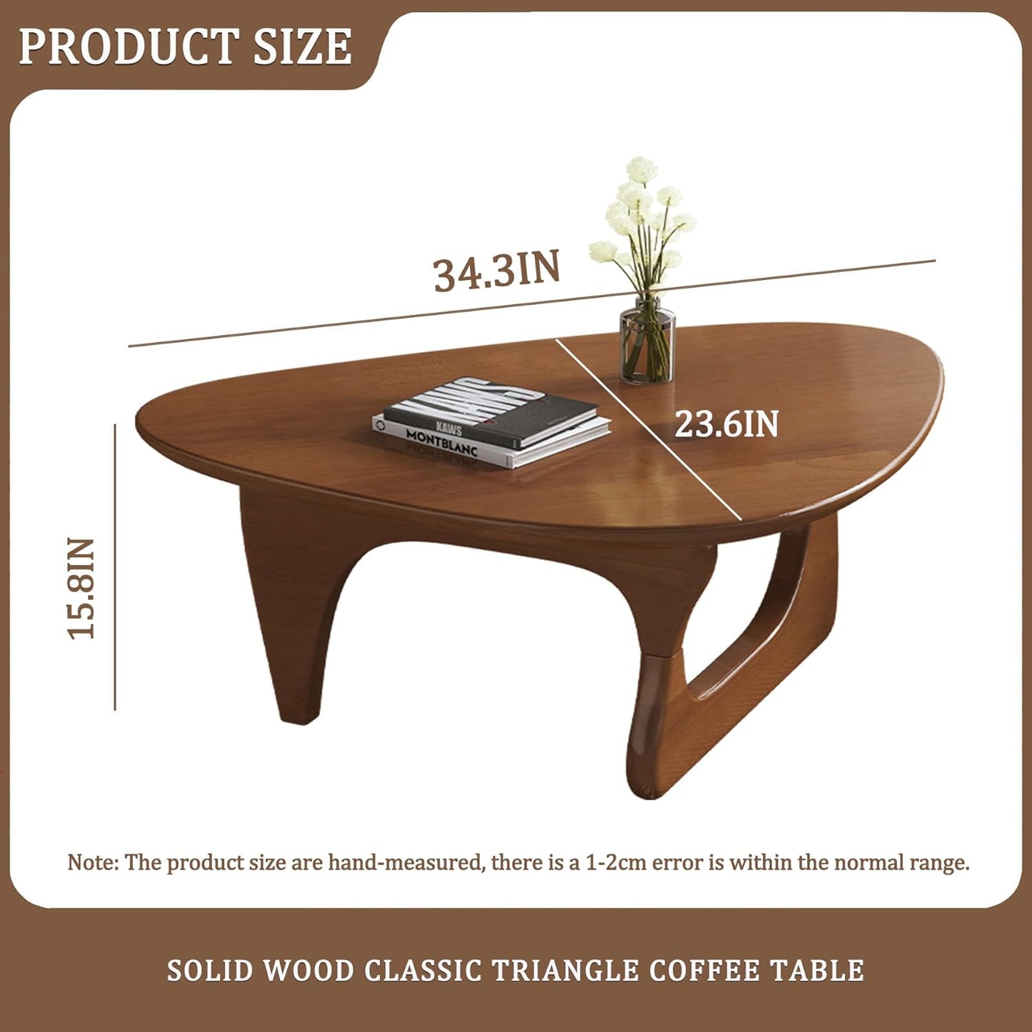 Wood Coffee Table, Mid Century Modern Triangle Coffee Table for Living Room, Rus