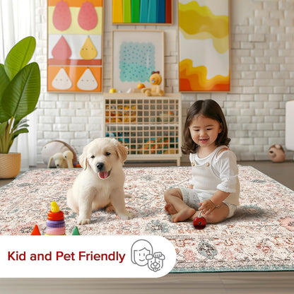 Lenore Beige Performance Oriental Area Rug, Vintage Design, Durable and Easy to Clean, 9' x 12