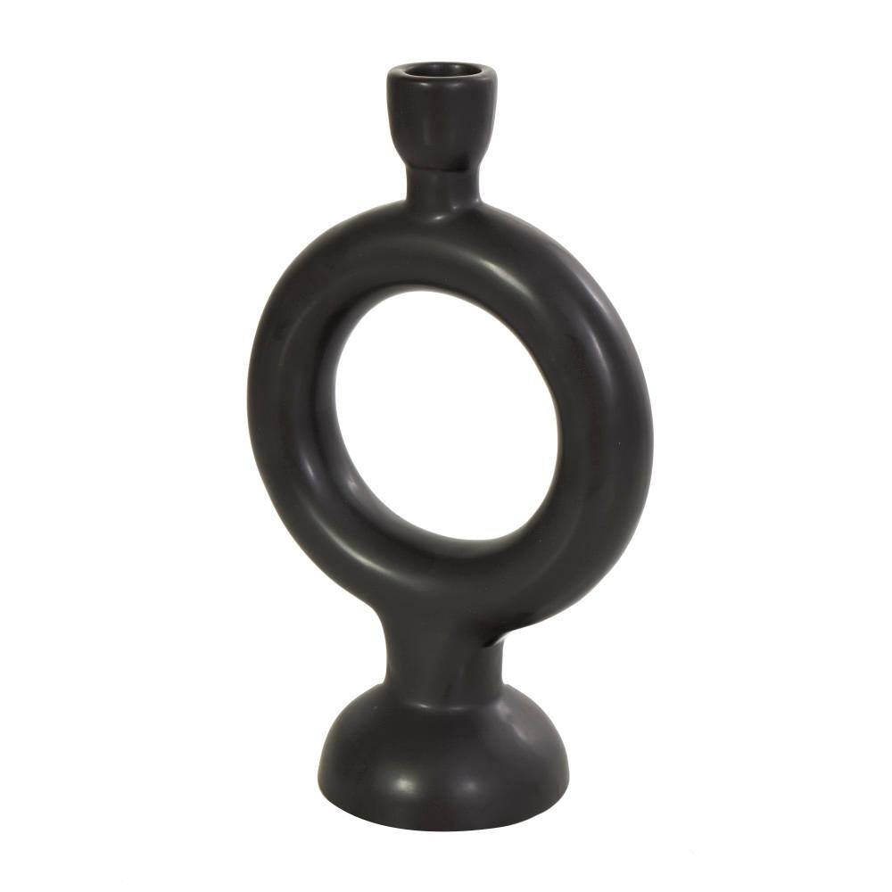 Black Ceramic Geometric Ring Candle Holder (Set of 2)
