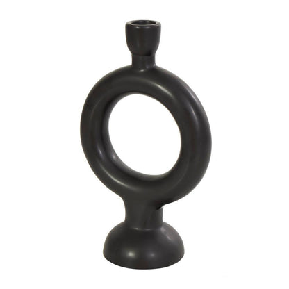 Black Ceramic Geometric Ring Candle Holder (Set of 2)