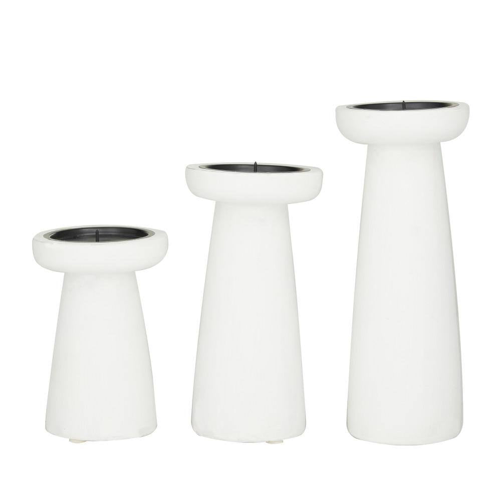 White Mango Wood Pillar Candle Holder (Set of 3)