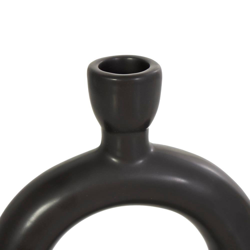 Black Ceramic Geometric Ring Candle Holder (Set of 2)
