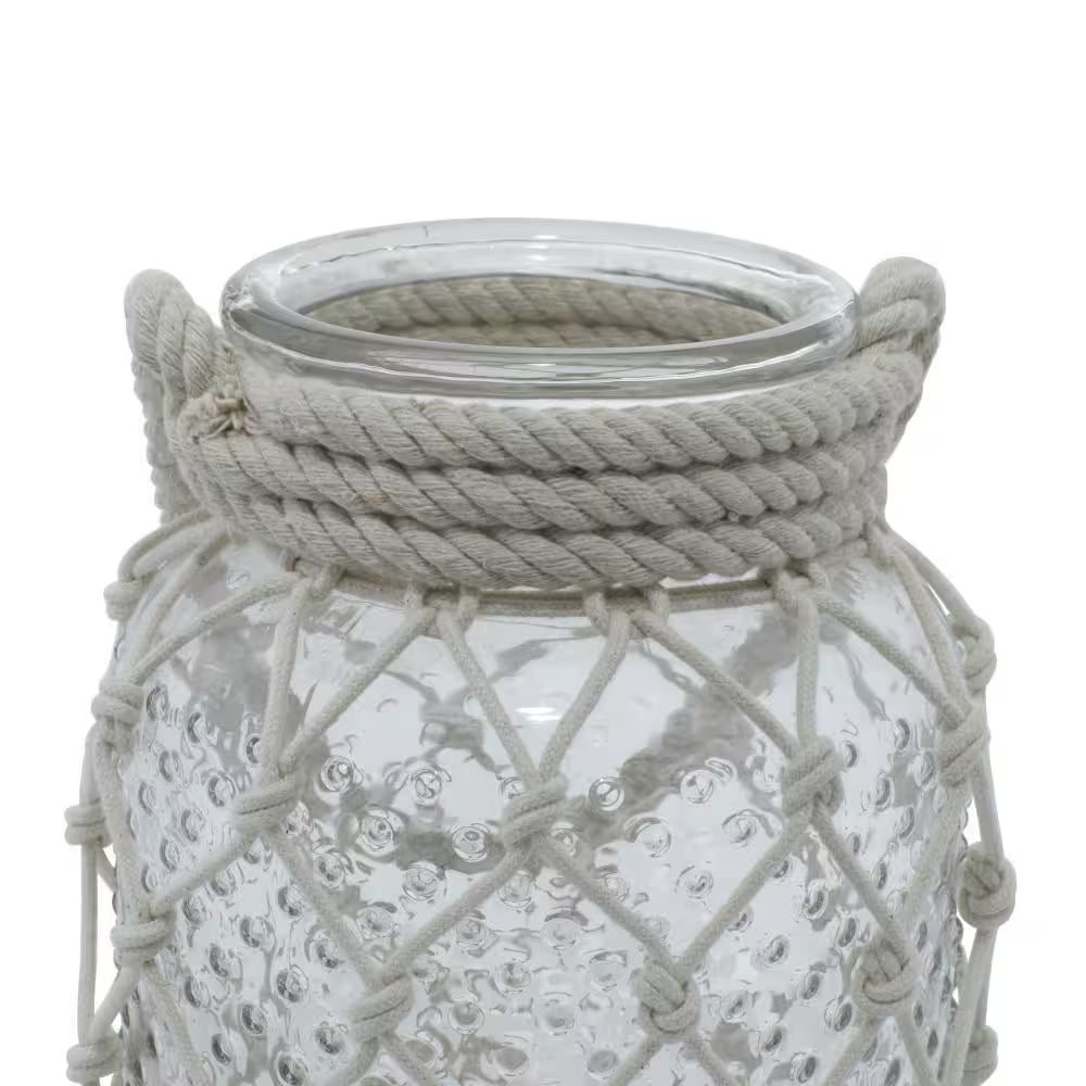 18 In. H Clear Glass Decorative Candle Lantern with Rope Handle