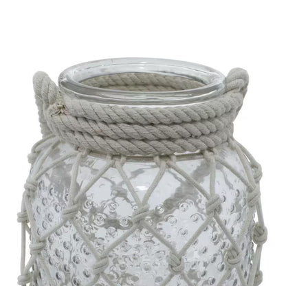 18 In. H Clear Glass Decorative Candle Lantern with Rope Handle