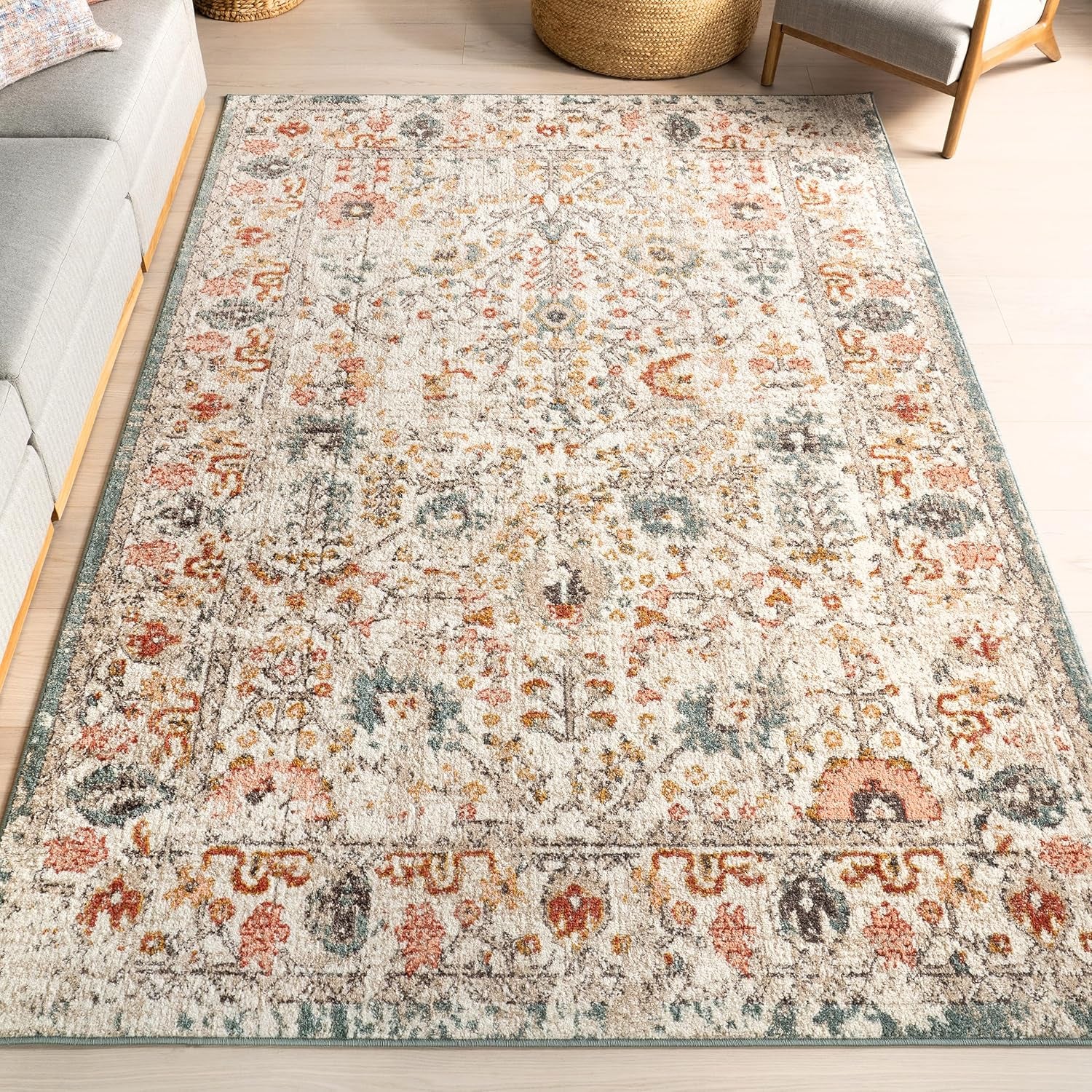Lenore Beige Performance Oriental Area Rug, Vintage Design, Durable and Easy to Clean, 9' x 12
