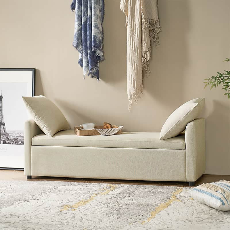 Benito 59.4" Wide End of Bed Storage Couch Bench with Two Throw Pillows