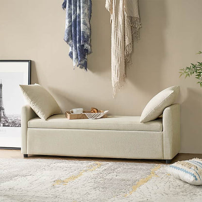 Benito 59.4" Wide End of Bed Storage Couch Bench with Two Throw Pillows