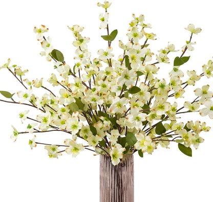 Artificial Flowers Blossom Stems Dogwood Silk Flowers Fake Cornus Bush for Home Decoration Table Centerpieces, 8 PCS (White)