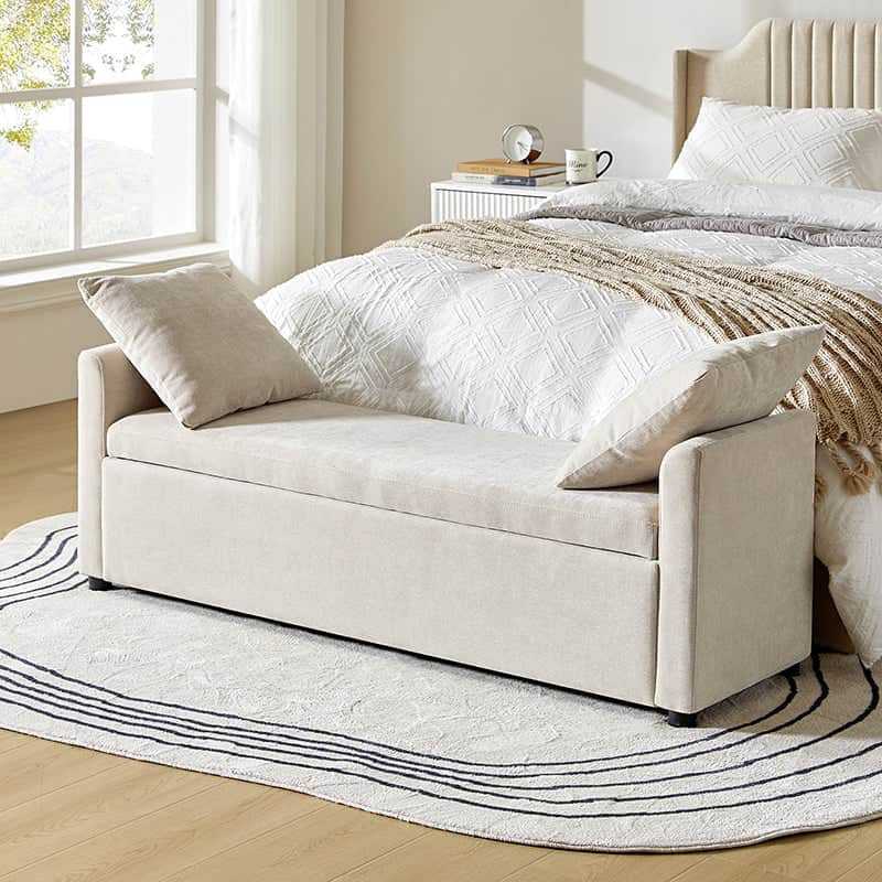 Benito 59.4" Wide End of Bed Storage Couch Bench with Two Throw Pillows