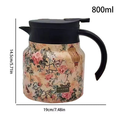 Vintage Floral Pattern Tea Thermos Coffee Pot Tea Separation Thermal Insulation Pot Household Simple Pattern Exquisite