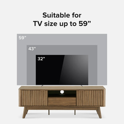 Brooklyn Mid-Century Modern 57" TV Stand for Tvs up to 59”, Fluted Panel, Sturdy Legs (Walnut)