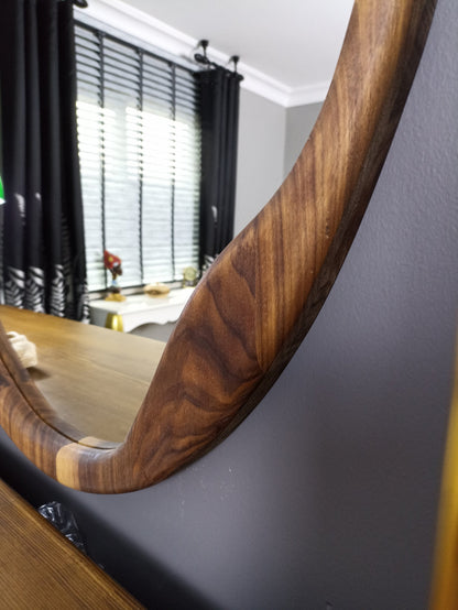 Oval Mid Century Mirror Decor, Organic White Oak or Walnut Mirror,