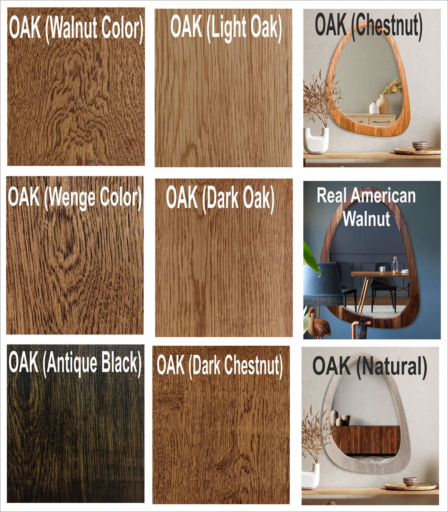 Oval Mid Century Mirror Decor, Organic White Oak or Walnut Mirror,