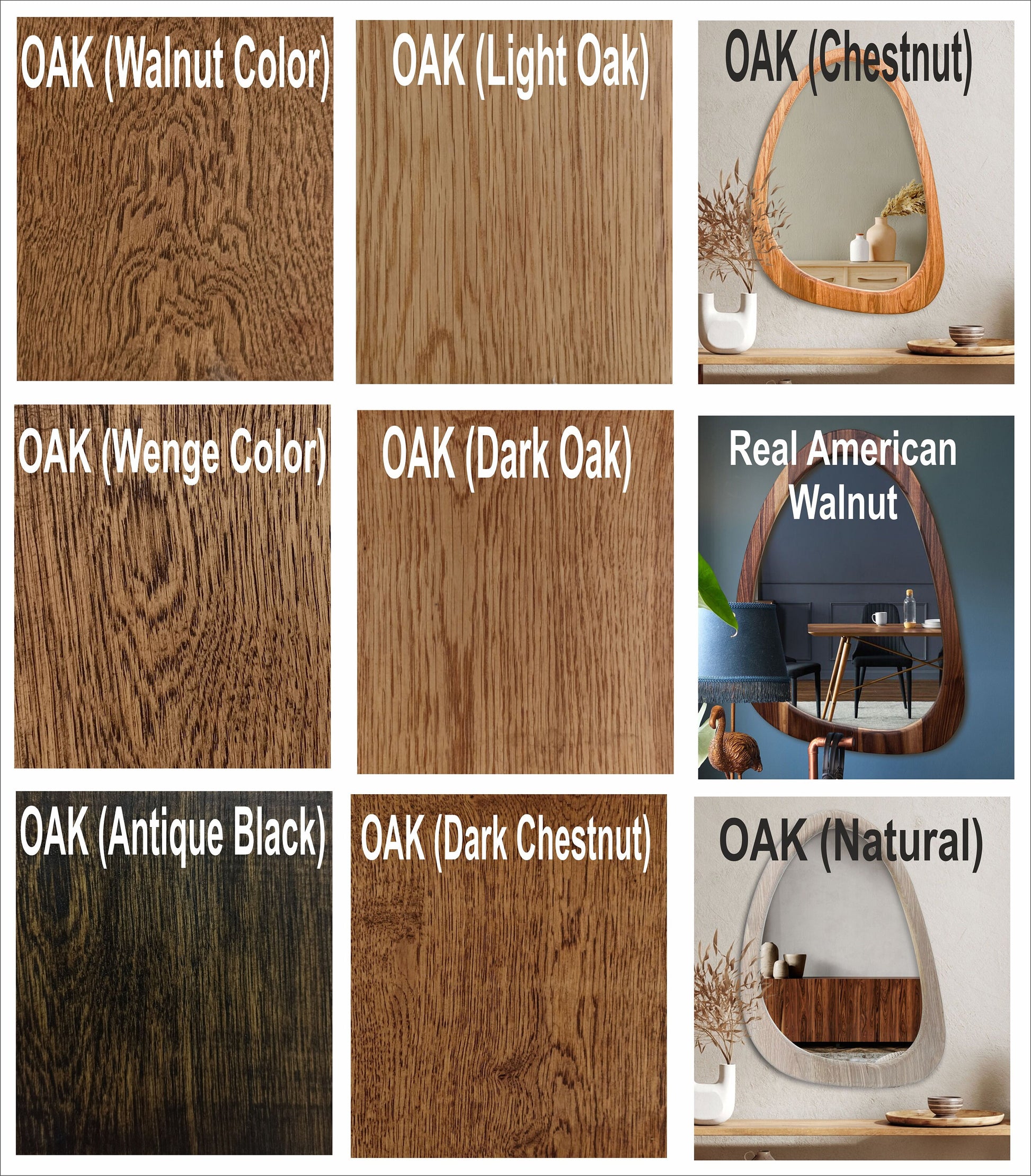 Oval Mid Century Mirror Decor, Organic White Oak or Walnut Mirror,