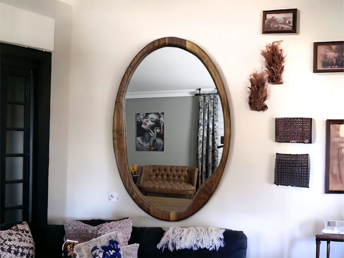 Oval Mid Century Mirror Decor, Organic White Oak or Walnut Mirror,