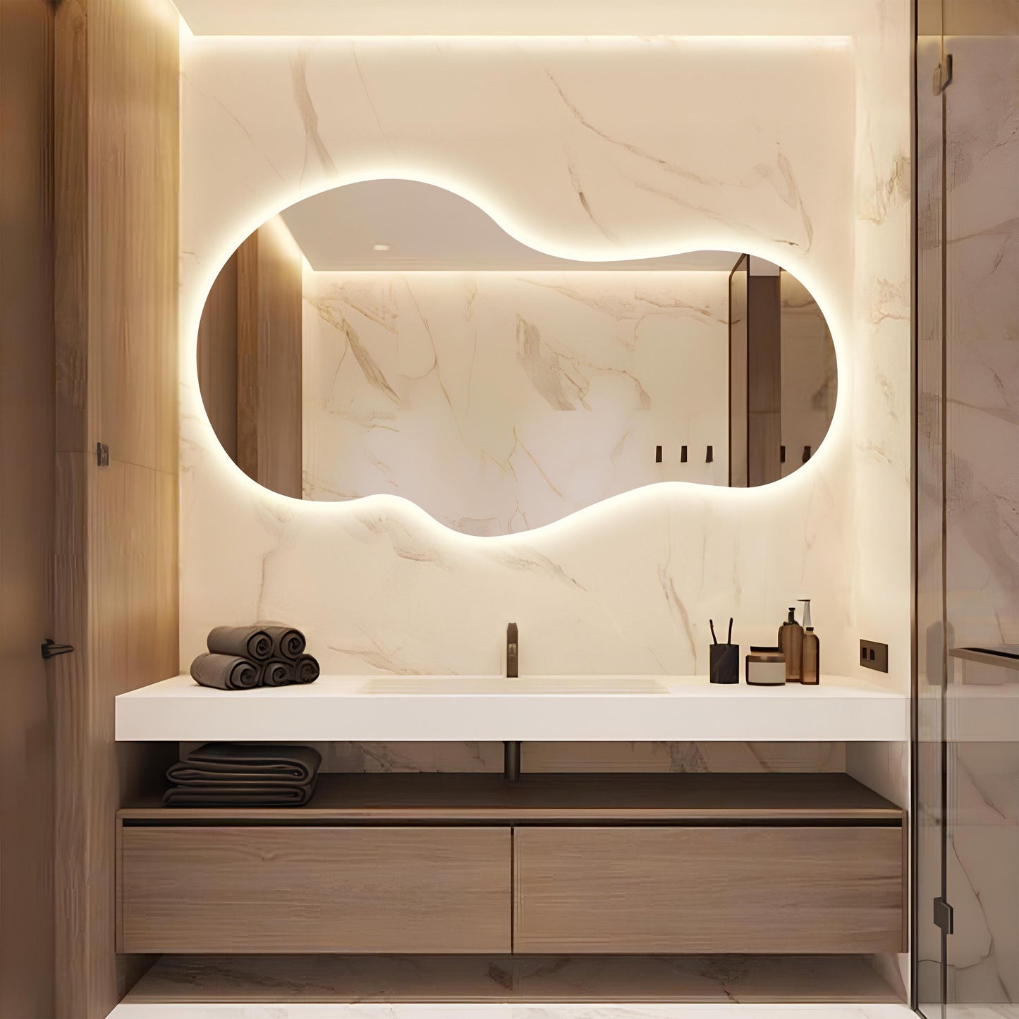 Asymmetrical LED Bathroom Mirror: Modern Lighted Frameless Decor