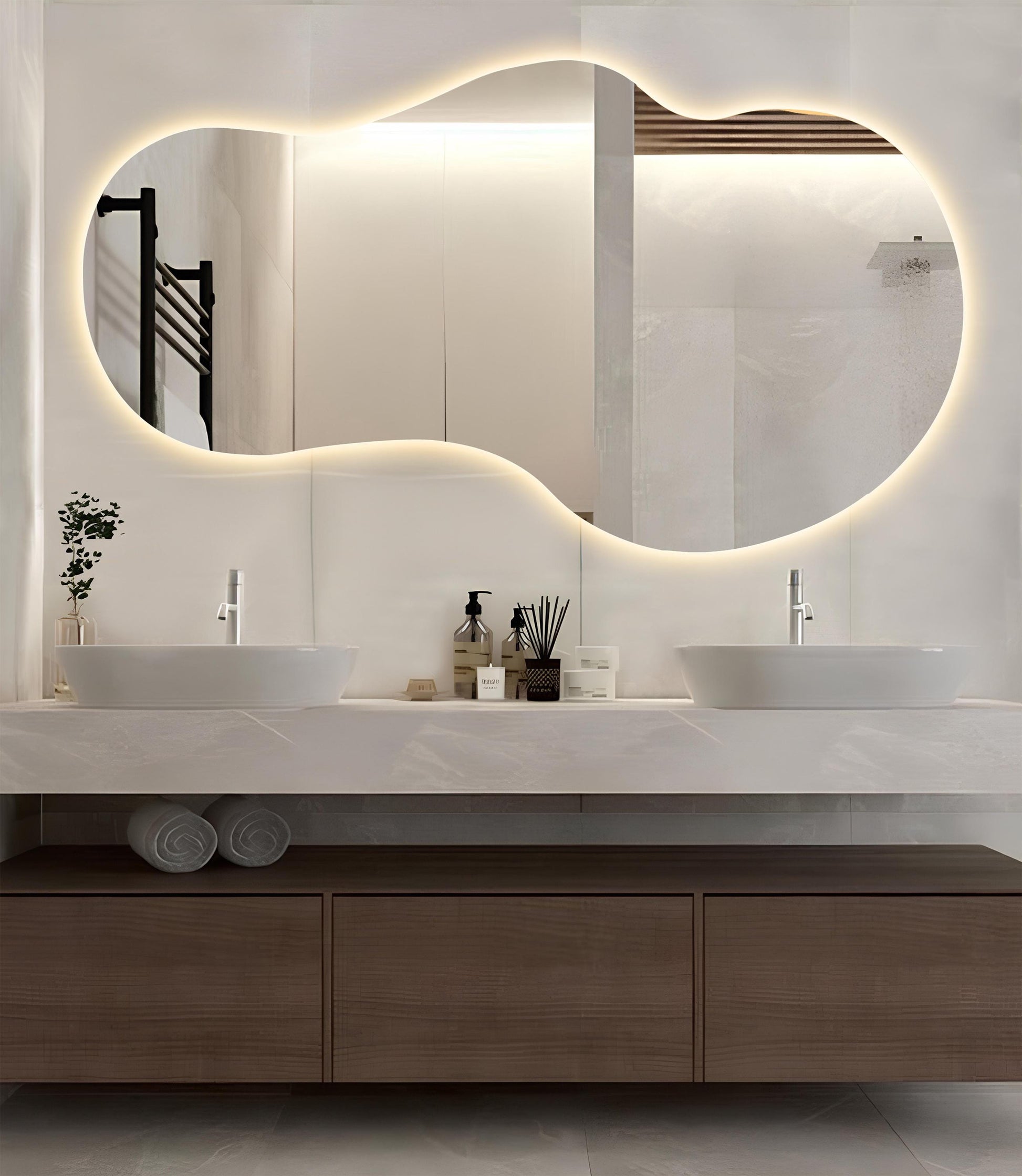 Asymmetrical LED Bathroom Mirror: Modern Lighted Frameless Decor