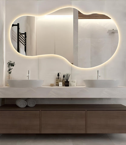 Asymmetrical LED Bathroom Mirror: Modern Lighted Frameless Decor