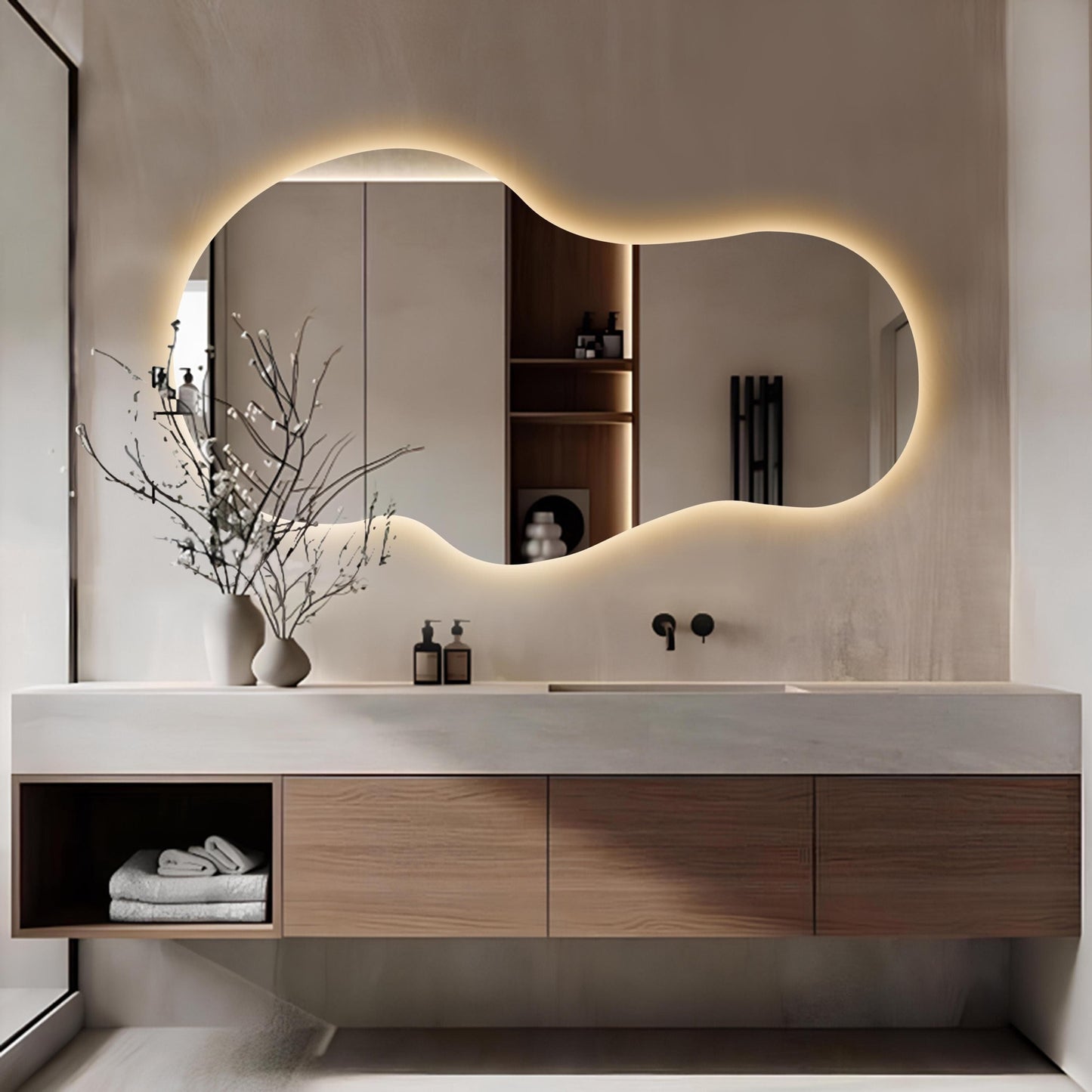 Asymmetrical LED Bathroom Mirror: Modern Lighted Frameless Decor