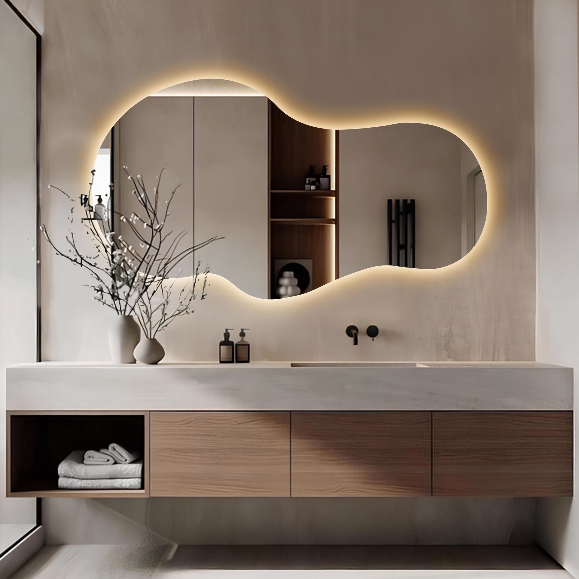 Asymmetrical LED Bathroom Mirror: Modern Lighted Frameless Decor