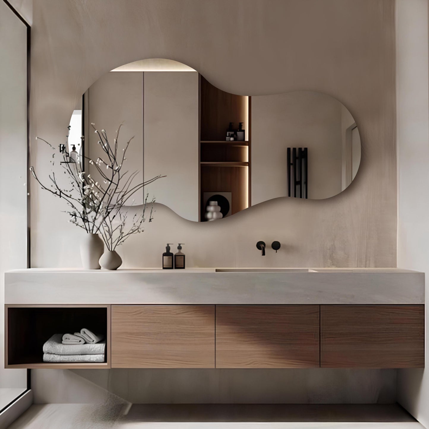 Asymmetrical LED Bathroom Mirror: Modern Lighted Frameless Decor
