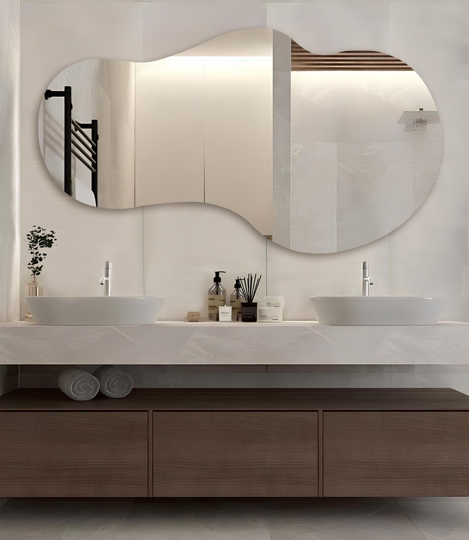 Asymmetrical LED Bathroom Mirror: Modern Lighted Frameless Decor