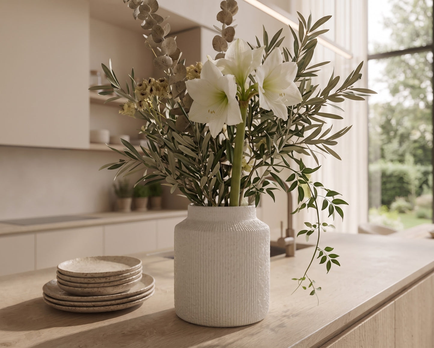 Vasora - Rustic White Wide Mouth Vase